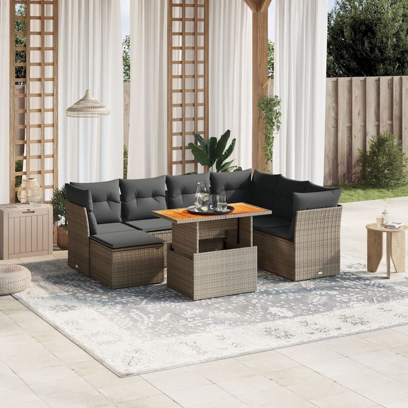 vidaXL Patio Sofa Set with Cushions Sofa Modules and Table 8 Piece Poly Rattan - 21.7 x 39.4 x 28.7 - Grey - form2