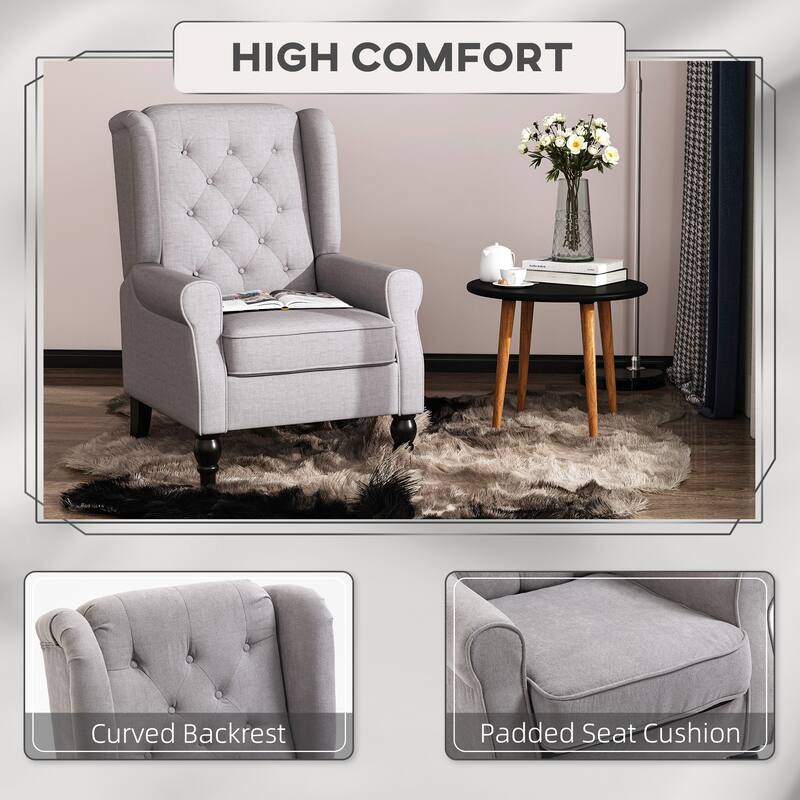 Grey Modern 29.3" High Back Upholstered Buttons Tufted Accent Chair with High Wingback and Thick Padded Seat