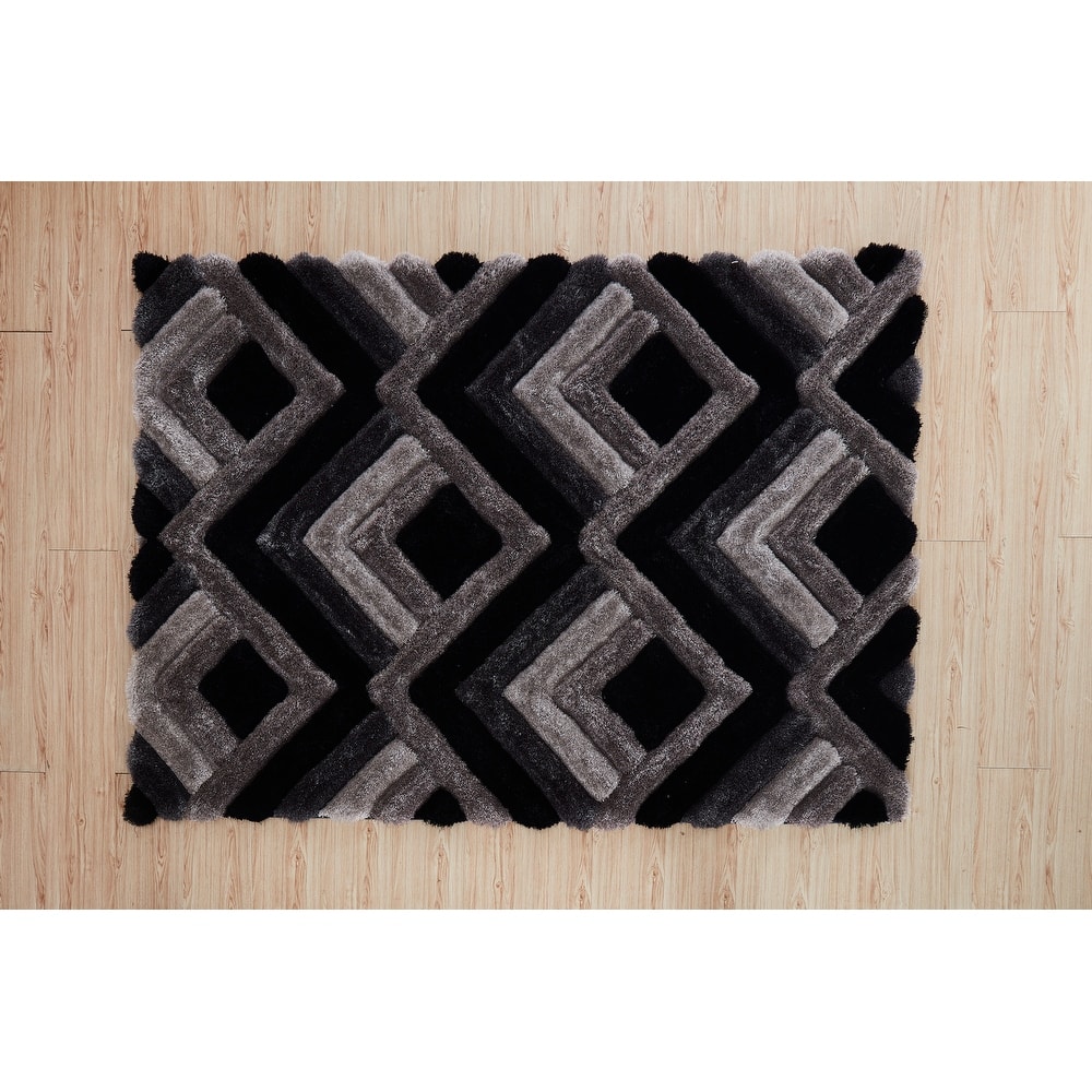 Mateos Shag Collection Grey/Beige/Black Area Rug