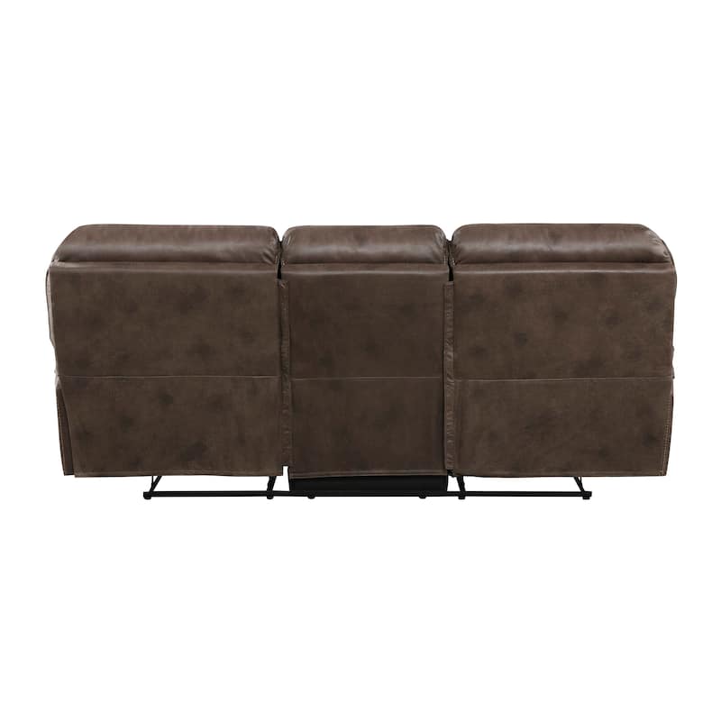 Tony 90 Inch Double Manual Recliner Sofa, Brown Microfiber, Solid Wood