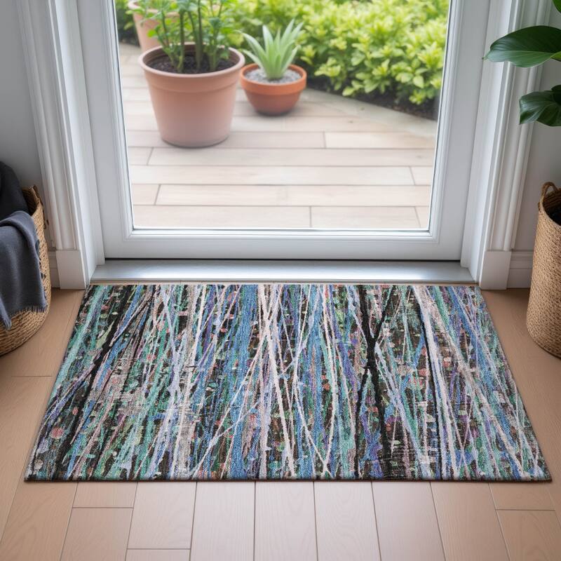Machine Washable Indoor/Outdoor Abstract Stripes Chantille Rug