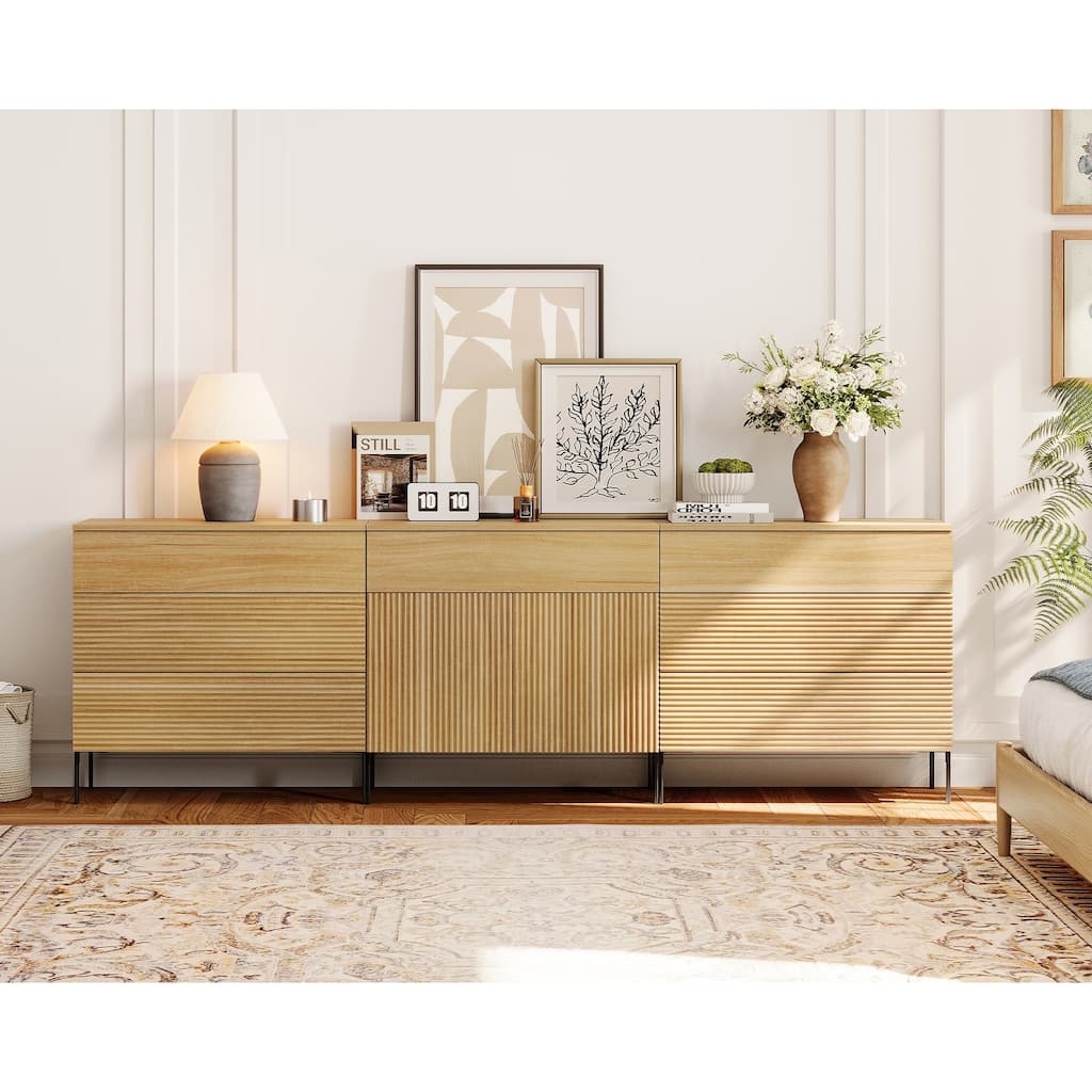 94.5" Modern Reeded 7-Drawer Dresser Set For Bedroom, Minimalist Chest Of Drawers