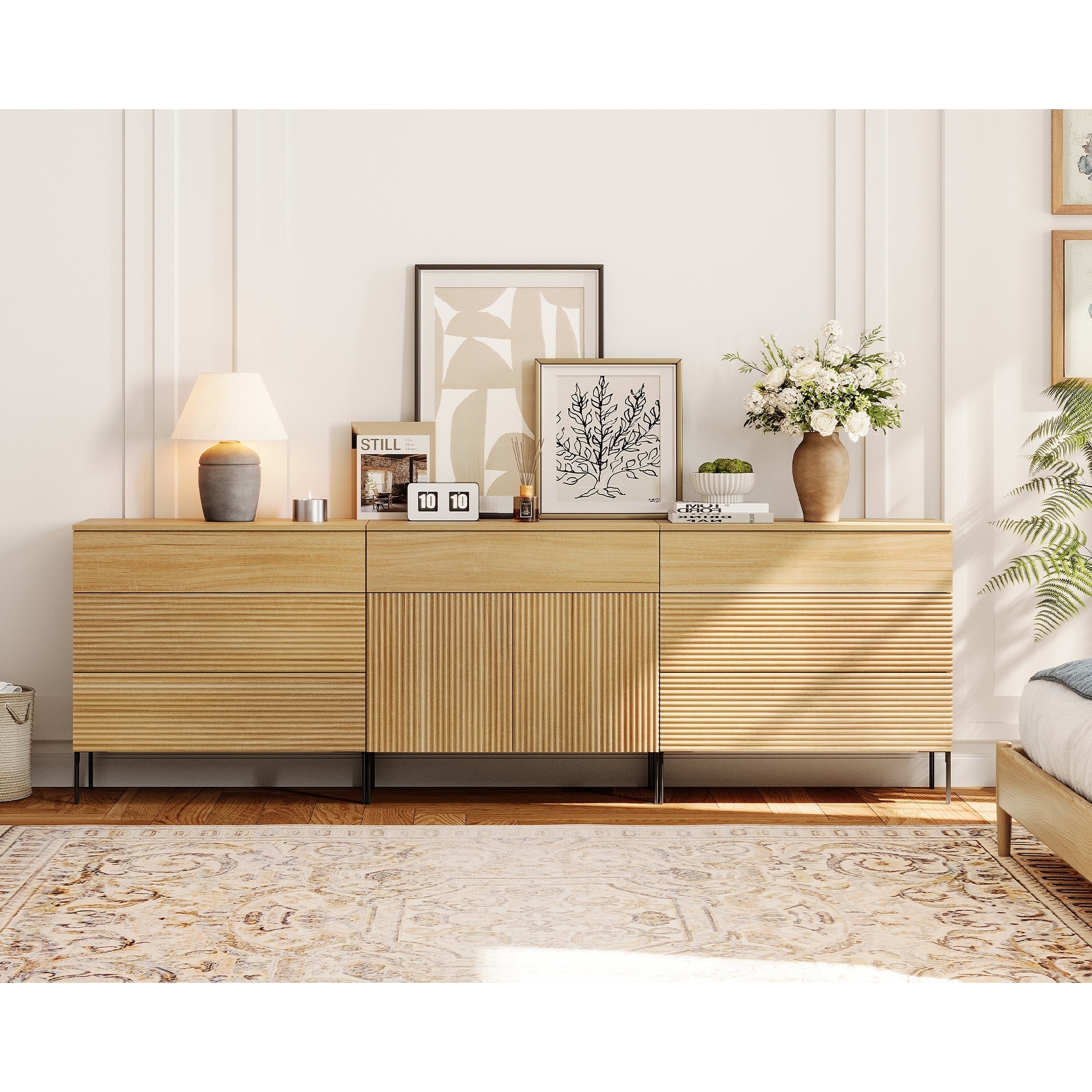 94.5" Modern Reeded 7-Drawer Dresser Set For Bedroom, Minimalist Chest Of Drawers