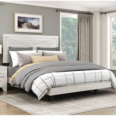 King Size Oak Panel Bed with Line Pattern Headboard and Contemporary Design