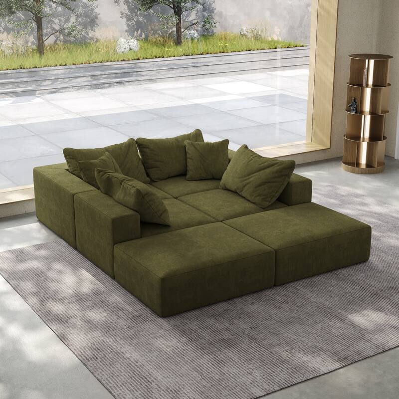 Oversized Chenille Upholstered Sectional Sofa Set Modular Couch Cloud Sleeper Sofa Bed with Ottomans and Pillows for Living Room