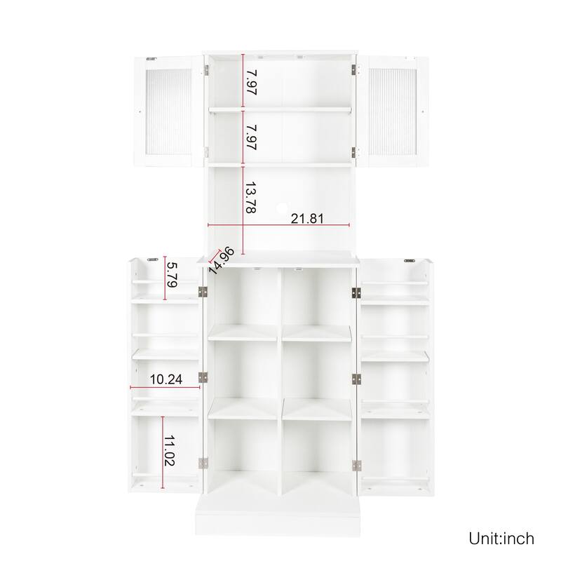 71 Inch Tall Kitchen Pantry Cabinet with Microwave Stand,Adjustable Shelves for Dining Room White