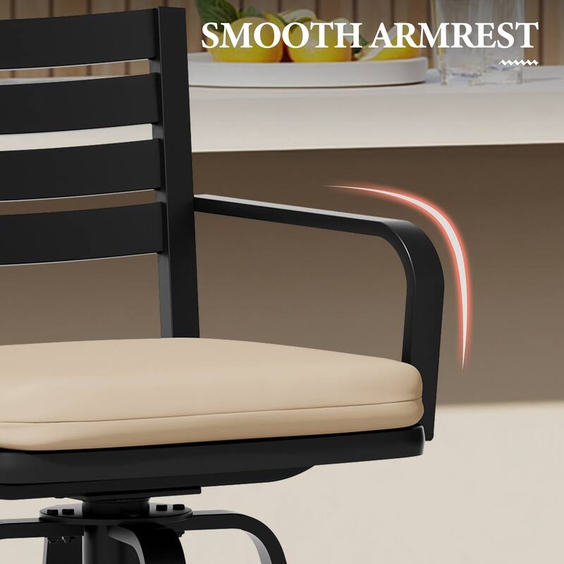 Outdoor Indoor Patio Aluminum Swivel Bar Stools Set with Sunbrella Cushions