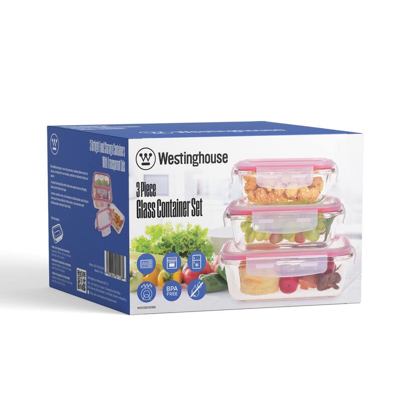 Westinghouse 3-Piece Glass Food Storage Container Set - 370 to 1050ml