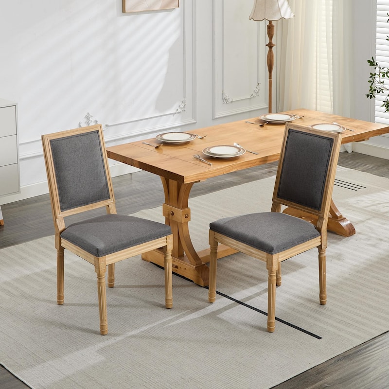 Dining Chairs with Backrest and Carved Solid Wood Frame (Set of 2)