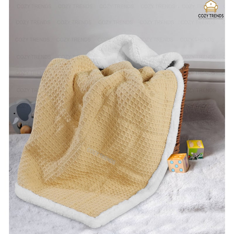 Luxurious Cotton Unisex Baby Blanket Waffle Weave with Sherpa Backing Soft Cozy 30''x40'' Receiving Crib Stroller Nap Blanket