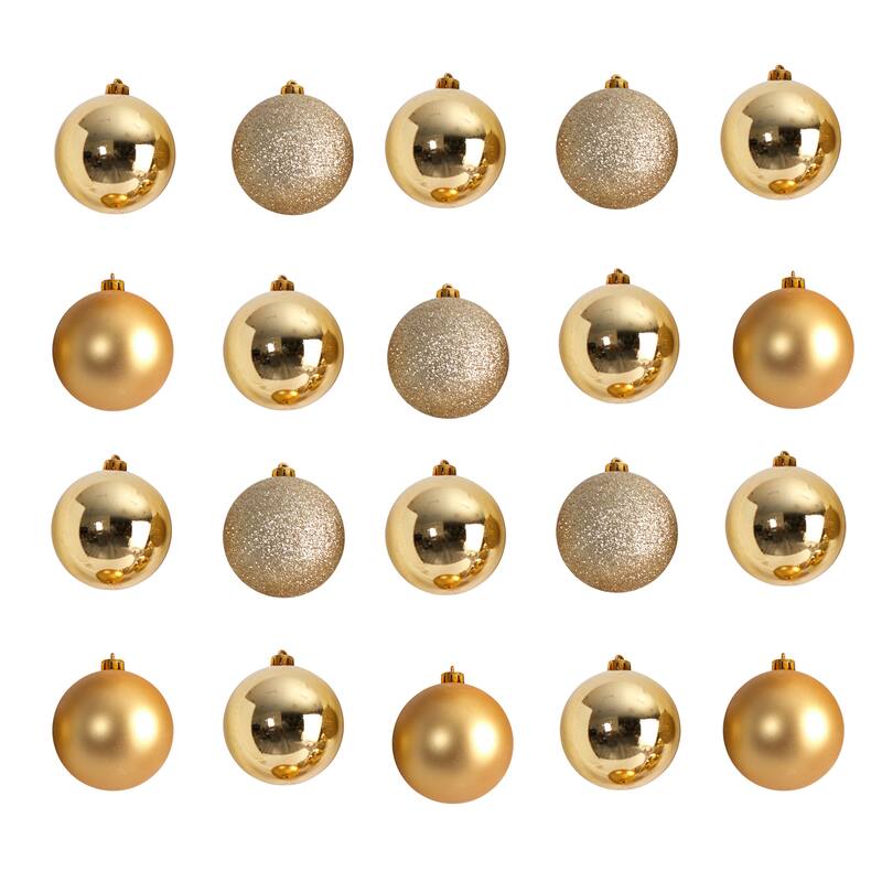 Shatterproof 3-Finish Christmas Ball Ornaments - 3" (80mm) - Gold - 20ct