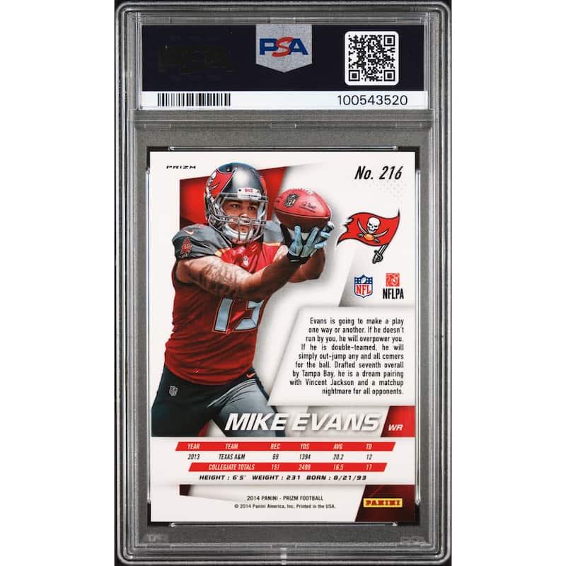 Mike Evans 2014 Panini Prizm Catching Rookie Card #216 Graded PSA 9 - 8' x 11'