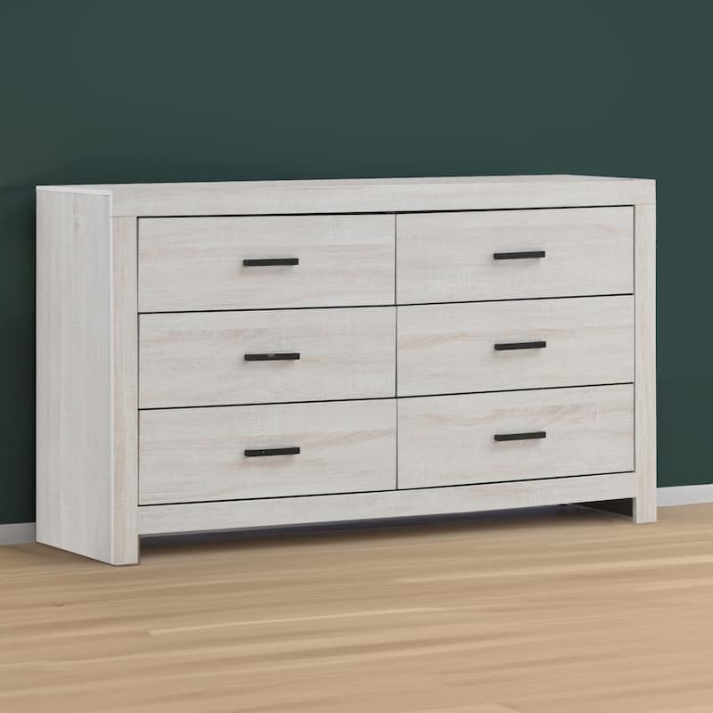 Dresser with 6 Drawers and Metal Bar Pulls, White
