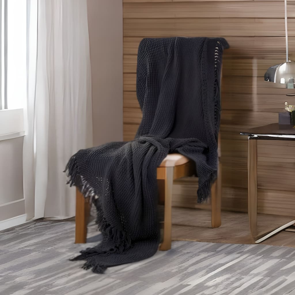 HomeRoots Blue Gray Woven 100% Cotton Throw Blanket