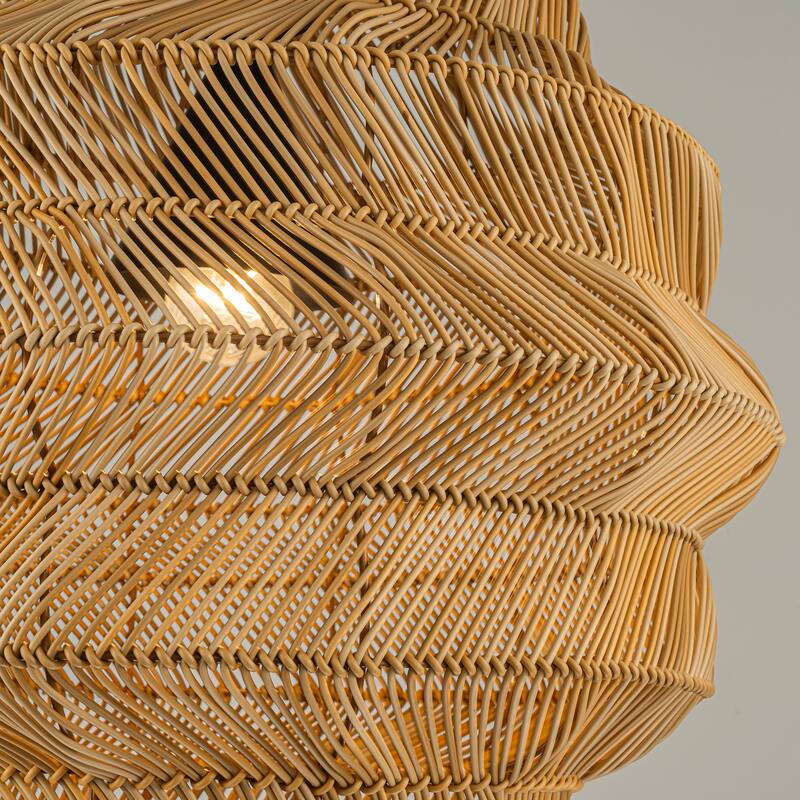 Cana 1-Light Wicker Outdoor Pendant, Coastal Boho Tiered Drum - Handwoven