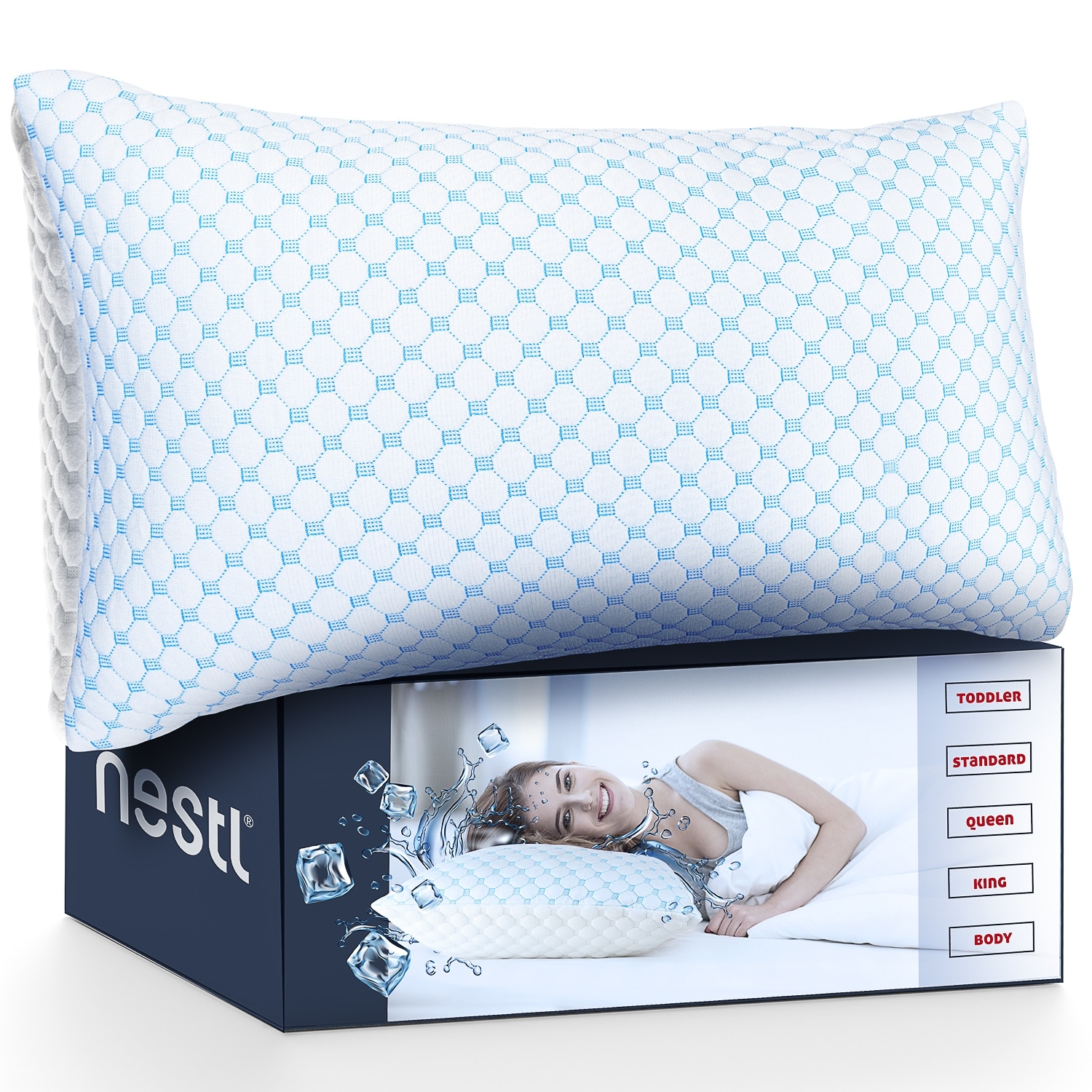 Nestl Coolest Heat and Moisture Reducing Ice Silk Pillow - Gel Infused Adjustable, Breathable, and Washable Memory Foam Pillow