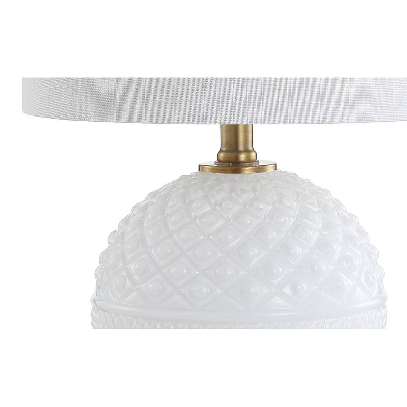 Krister 20.5" Glass/Metal LED Table Lamp, White/Brass Gold by JONATHAN Y