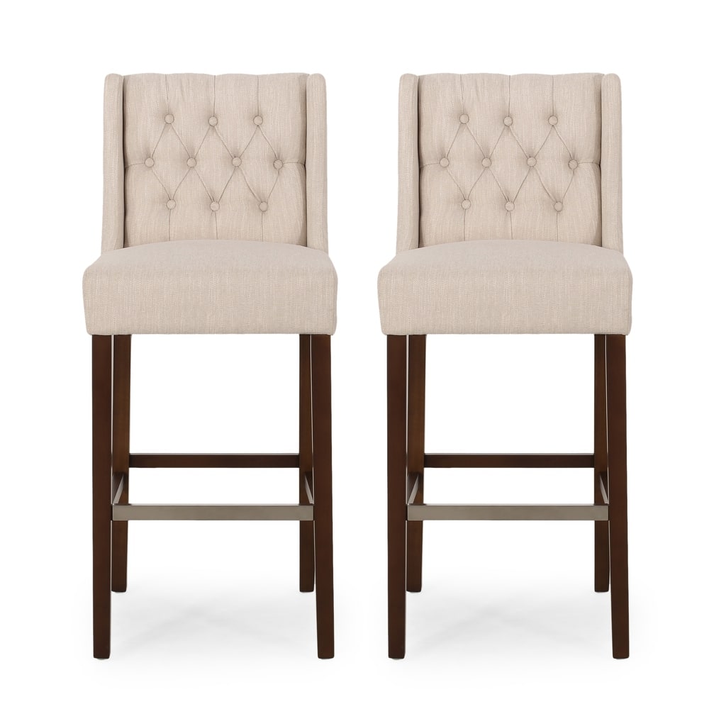 Modern Fabric Upholstered Bar Stools Set of 2, Armless Kitchen Island Chairs, Dining Chairs with Metal Footrest