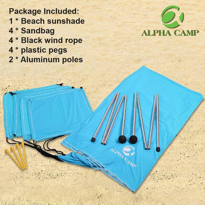 ALPHA CAMP Beach Sunshade 7.6 x 7.2 FT Portable Canopy Tent Sun Shelter Shade with Sandbag Anchors