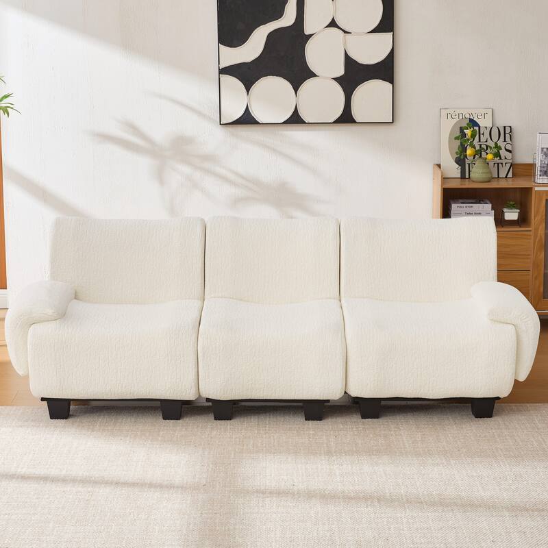 Roomfitters 95 Inch Modern 3-Seater Sofa Couch with Rounded Armrests and Deep Seating, Chenille - Beige