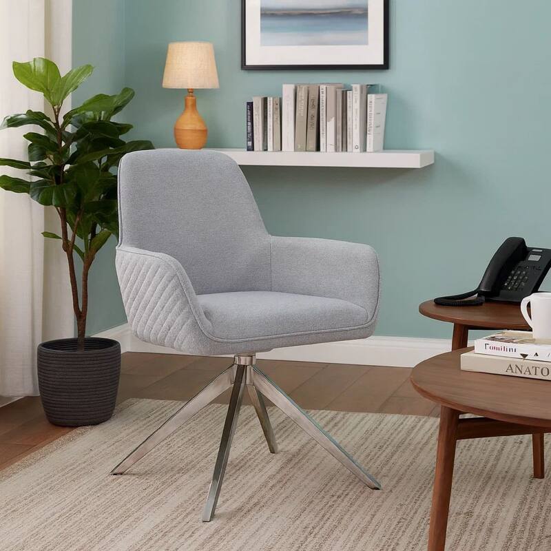 25 Inch Side Armchair, Honeycomb Tufted Design, Strong 5 Legged Chrome Base