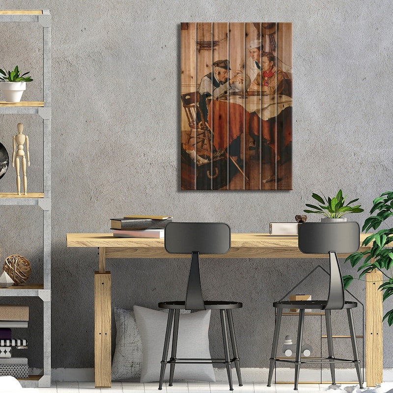 Scouts of Many Trails Print On Wood by Norman Rockwell - Multi-Color