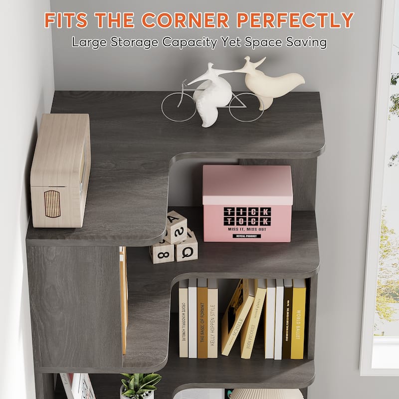 6-Tier Corner Bookshelf, Modern Bookcases for Home Office, Living Room - 23.62" D x 23.62" W × 64.96" H