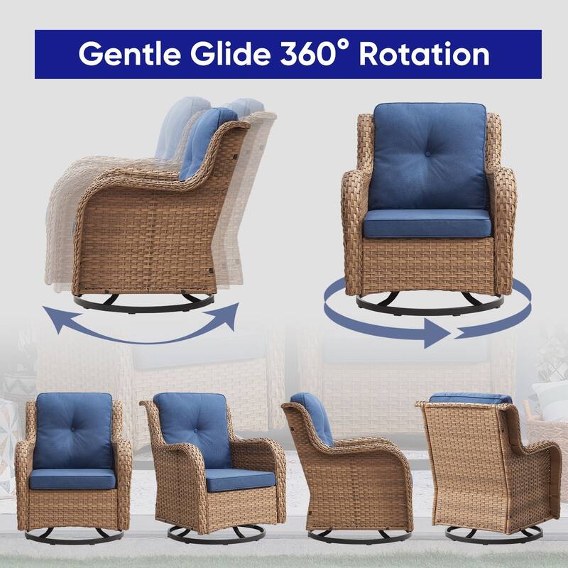 ArcoBay Wicker PE Rattan Outdoor Patio Swivel Glider Chairs with 4'' Olefin Cushions (2-Pack)