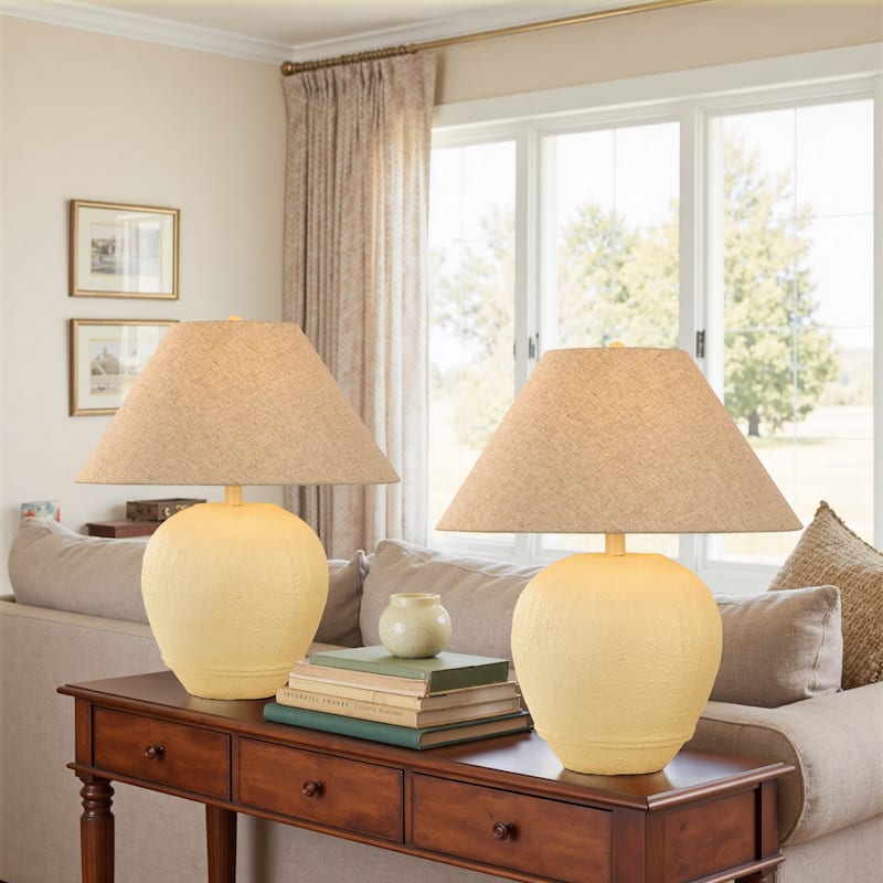 2 Pack Global Ceramic Accent Table Lamp with Linen Shade