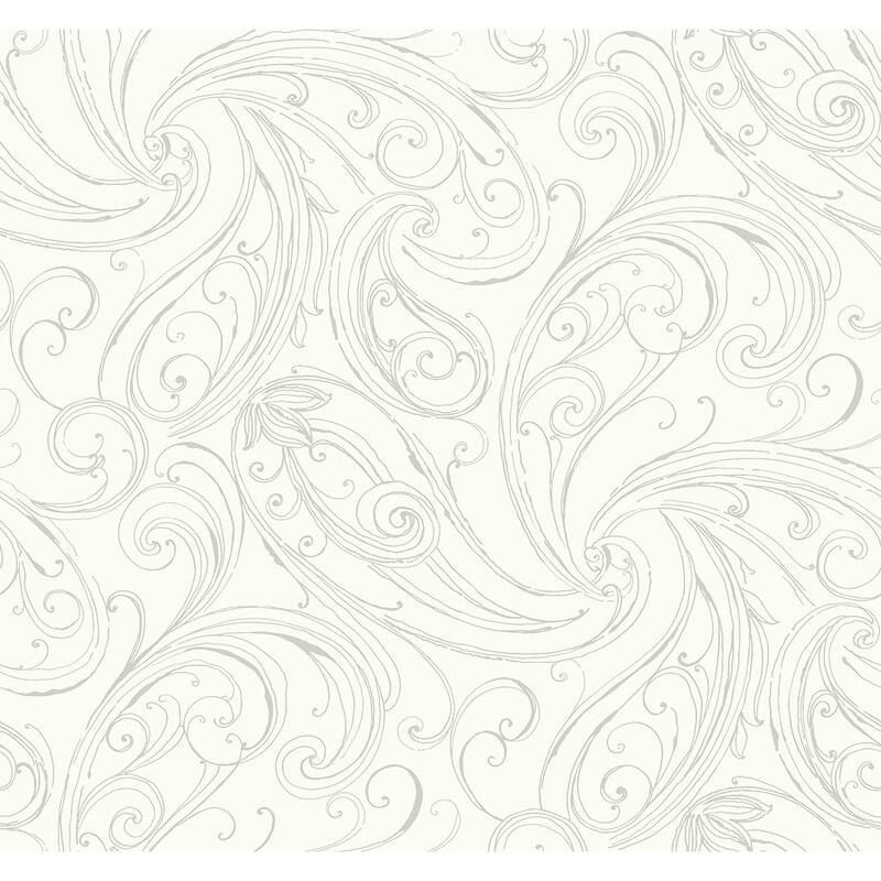 Seabrook Designs Linnet Paisley Scrolls Unpasted Wallpaper - 27 in. W x 27 ft. L - Ivory & Metallic Smoke