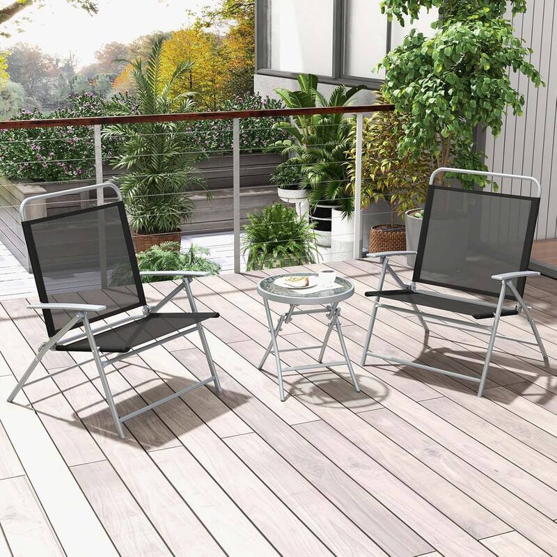 3 PCS Patio Folding Chair Set Outdoor Metal Conversation Set