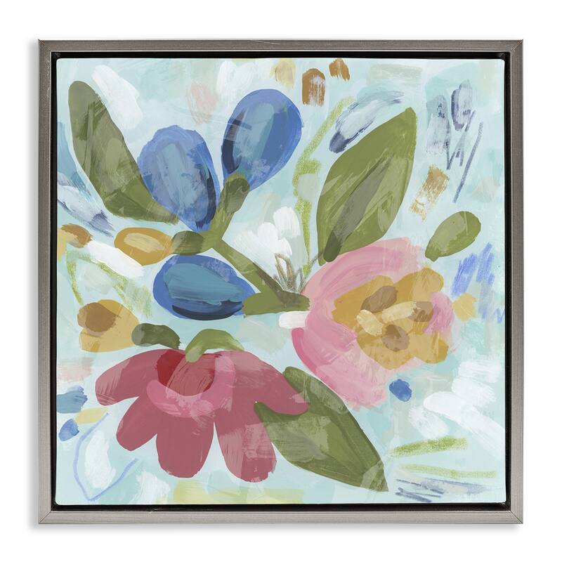 Stupell Bright Boho Flowers Framed Floater Canvas Wall Art Design By June Erica Vess - 25 x 25 - Grey