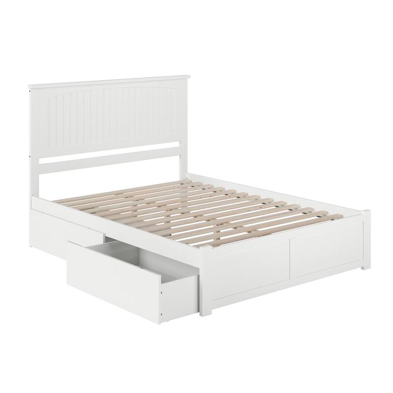 Nantucket King Platform Bed with Footboard and 2 Bed Drawers in White