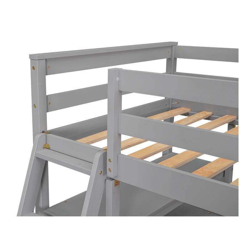 Twin Size Loft Bed with Desk, Shelves, and Two Drawers in Gray