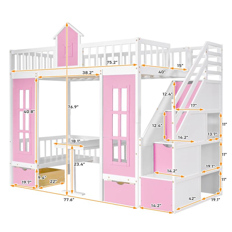 Twin-Over-Twin Bunk Bed with Desk and Drawers