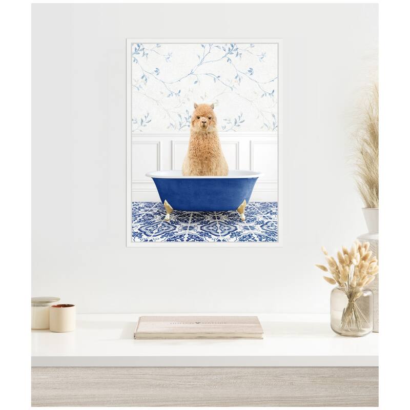 Kate and Laurel Sylvie Animal in Eclectic Blue Bathtub Framed Canvas by Amy Peterson