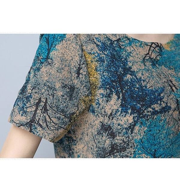 Shop Summer Cotton Linen Dress Women O Neck Short Sleeve Loose
