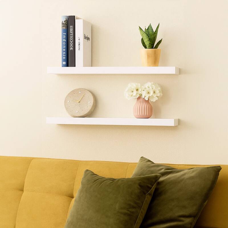Zyno Floating Wall Shelves Set of 2, Matte White MDF Body