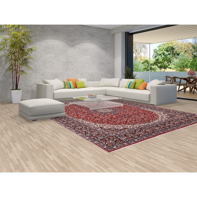 Traditional Kashan Turkish Rug Machine-Made Bedroom Red Carpet - 9'9" x 12'10"