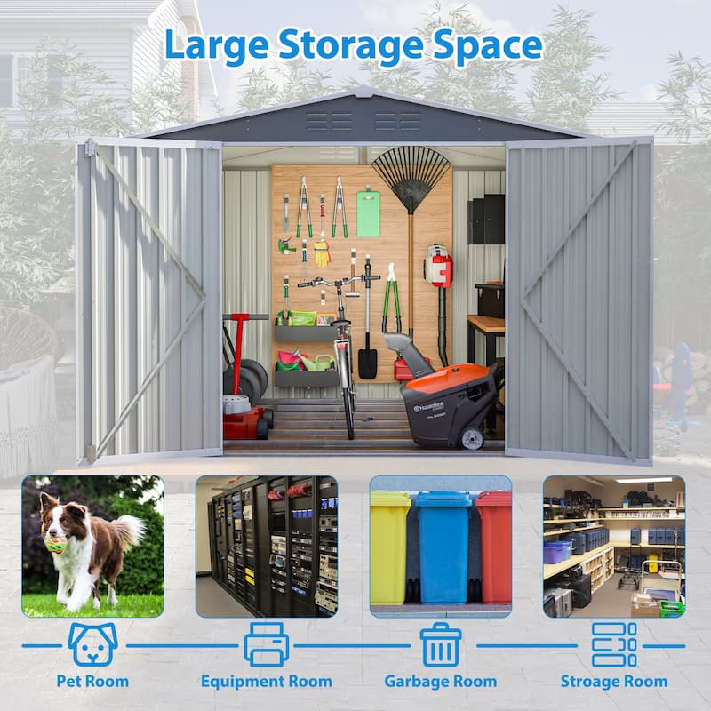 GDFStudio - Evelyn Spacious Outdoor Waterproof Tool Storage Shed with Durable Metal Frame