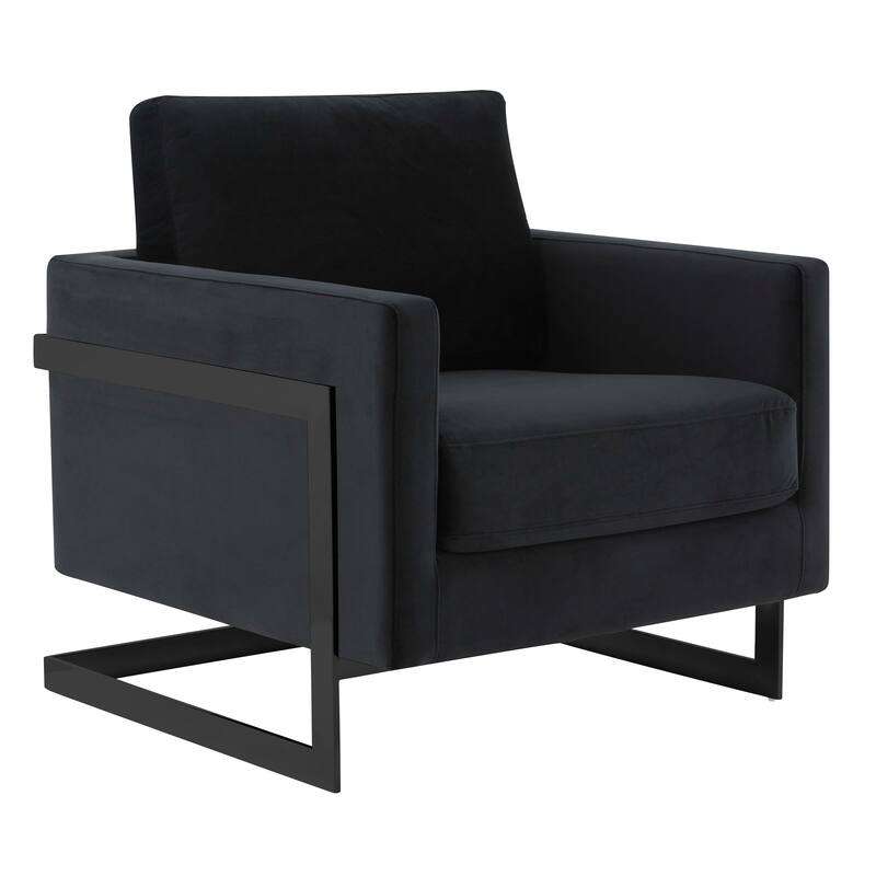 LeisureMod Lincoln Modern Velvet Arm Chair with Black Steel Frame - 35" - Black