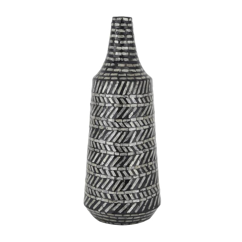 Mother of Pearl Shell Tribal Handmade Decorative Vase - Black - Roche River Decor