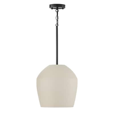 12.5" W x 14" H 1-Light Handcrafted Terracotta Pendant with Matte Black - 13"W x 13.75"H