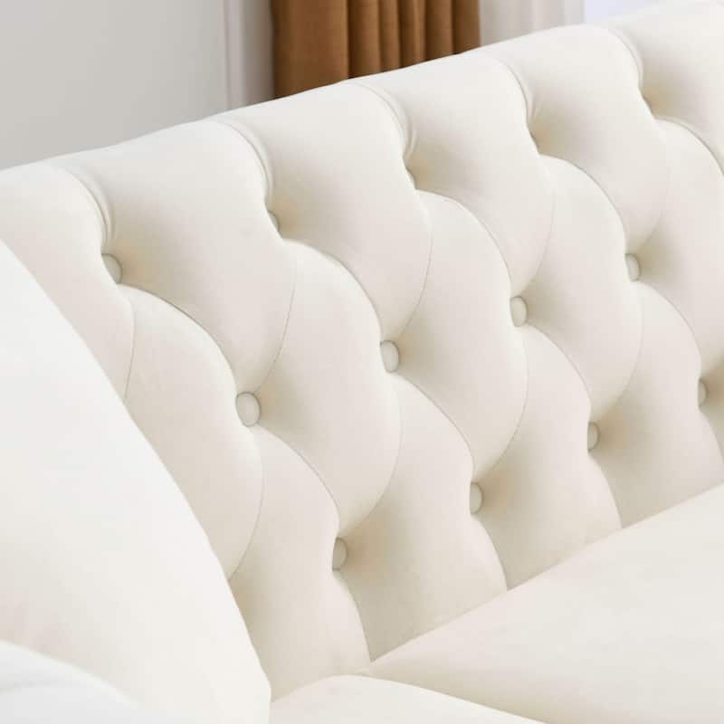80" Chesterfield Sofa Grey Velvet for Living Room, 3 Seater Sofa Tufted Couch with Rolled Arms and Nailhead