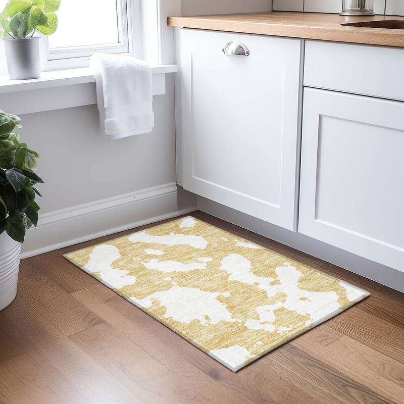 Machine Washable Indoor/ Outdoor Contemporary Abstract Chantille Rug