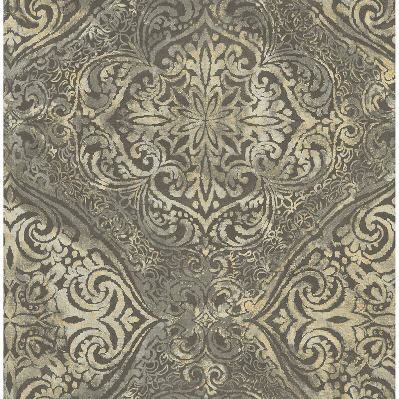 Seabrook Designs Palladium Damask Unpasted Wallpaper - 20.5 in. W x 33 ft. L - Metallic Pewter and Grey