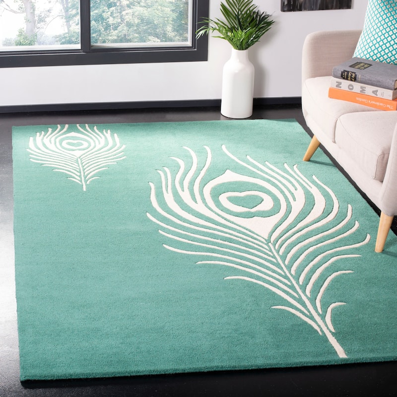 SAFAVIEH Handmade Soho Alyse Peacock Feather N.Z. Wool Rug - 5' x 8' - Teal/Ivory