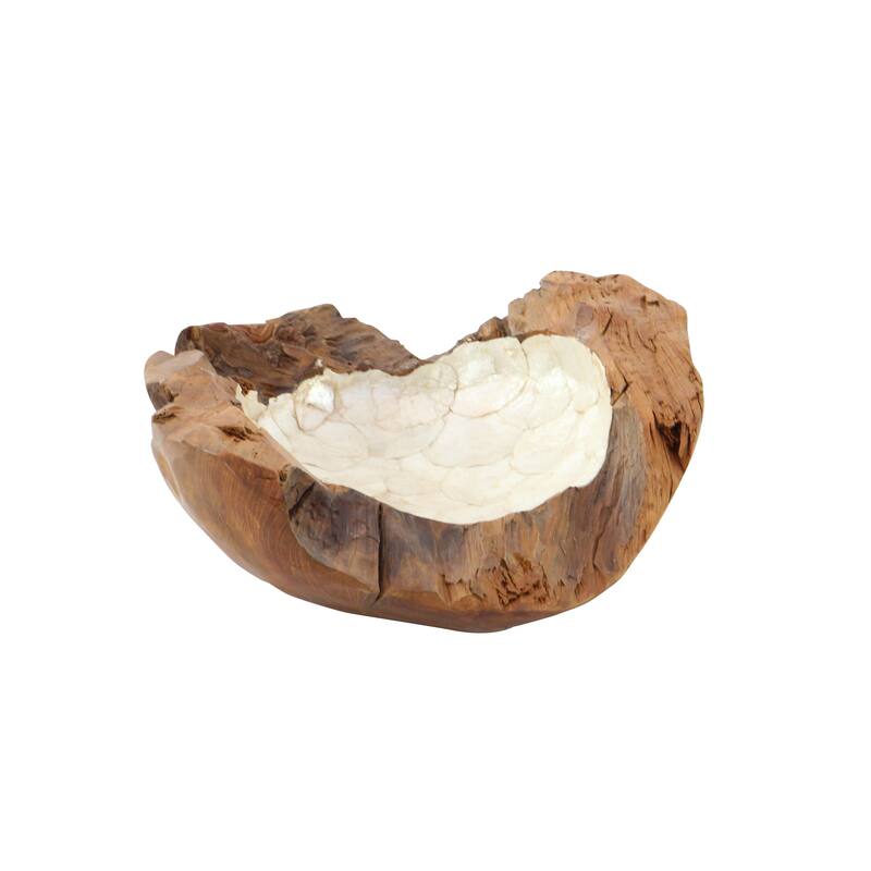 Teak Wood Handmade Live Edge Free Form Decorative Bowl with Capiz Interior - Brown - Roche River Decor