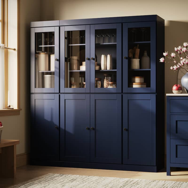 Palace Imports 100% Solid Wood Kitchen China Cabinet Pantry with Glass or Solid Wood Doors and 2-Drawer Kit - 65" x 71.5"