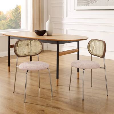 Art Leon Cane Back Teddy Fabric Armless Dining Chair (Set of 2)